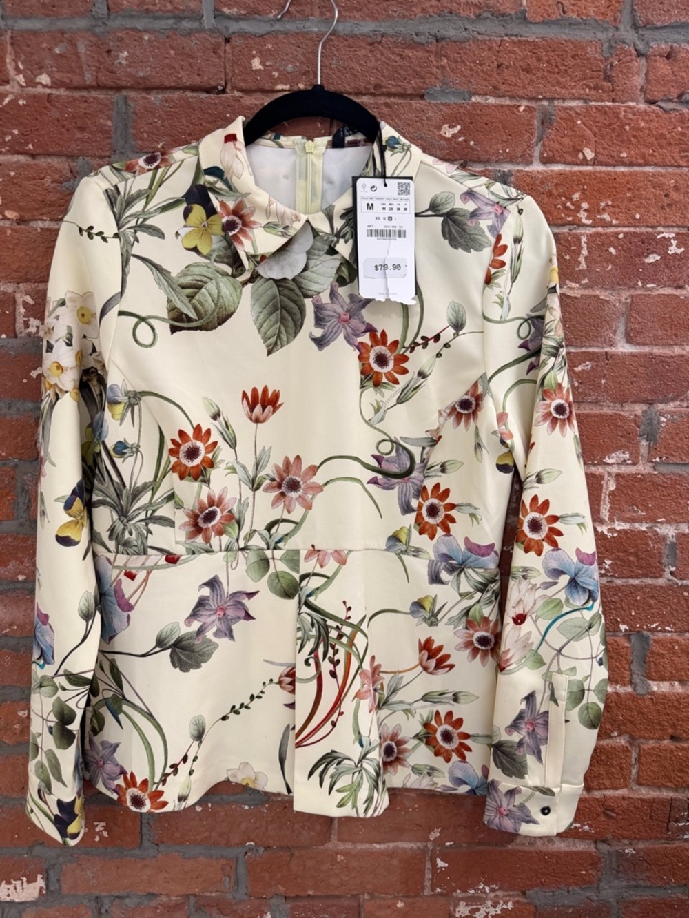 Zara Floral Print Long Sleeve Blouse in Cream